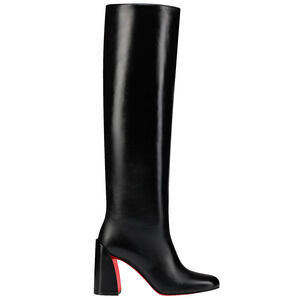Christian Louboutin Janitta 85 Black Leather Knee High Block Heel Boot 36